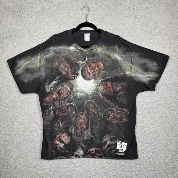 Walking Dead‎ Tshirt Mens 2XL Black Y2K Mega Print AOP 2015 Zombies Grunge Goth - Picture 1 of 13